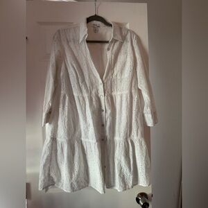 White Button-Down Dress Lace Long Sleeve Dress Women’s Size M
